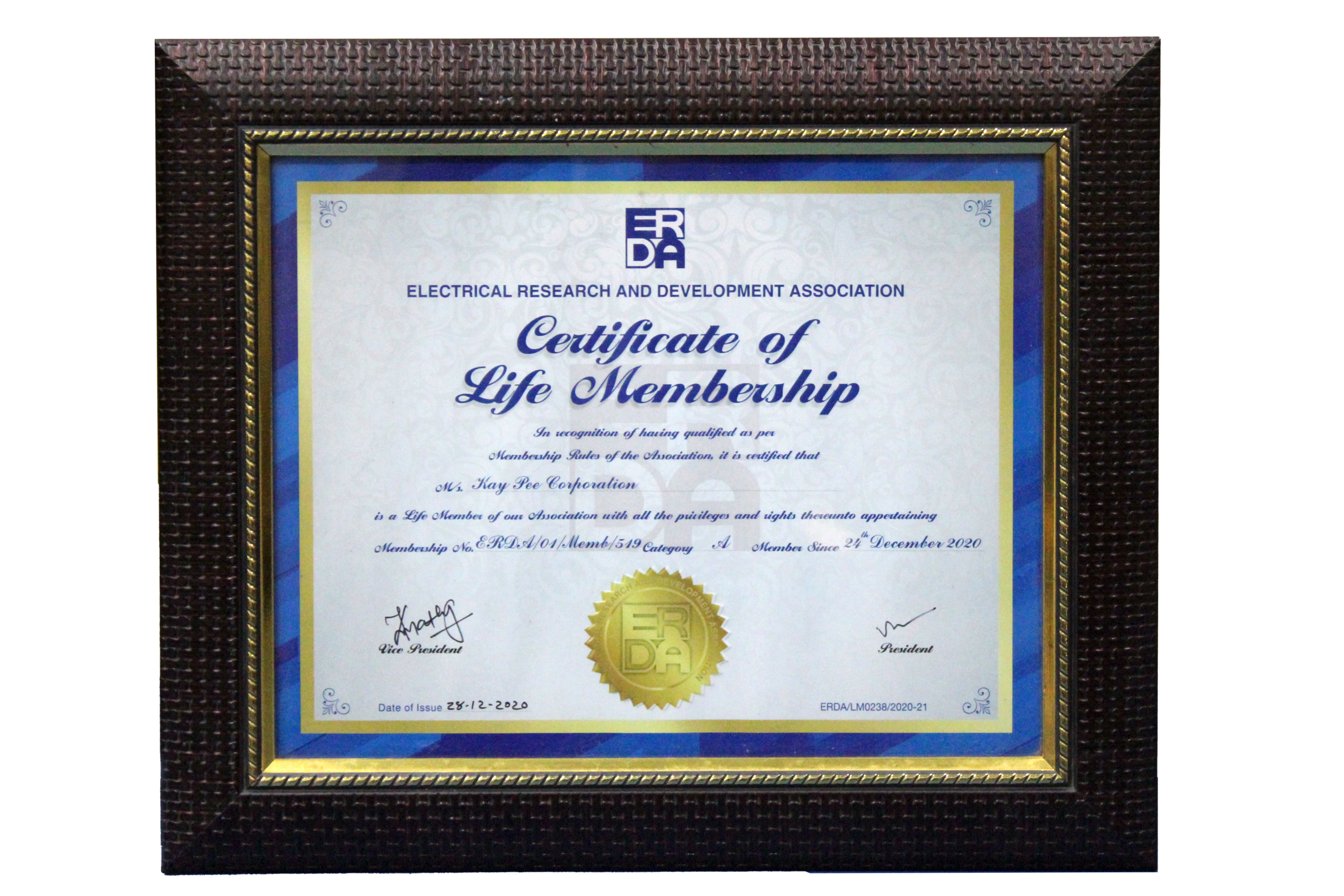 ELECTRICAL RESEARCH AND DEVELOPMENT ASSOCIATION CERTIFICATE